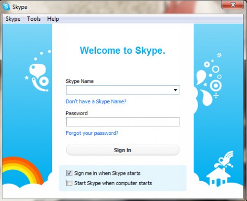 (when the disk is on, the same window appears with Skype name that was used 