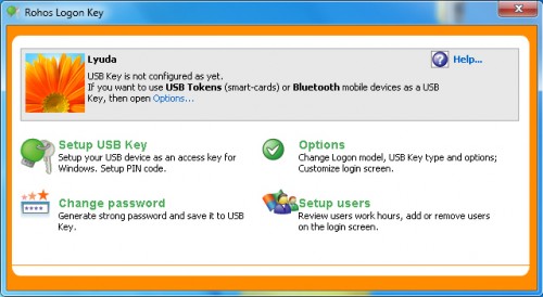 Rohos Logon Key main window